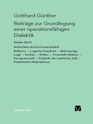 cover image of Beiträge zur Grundlegung einer operationsfähigen Dialektik (II)